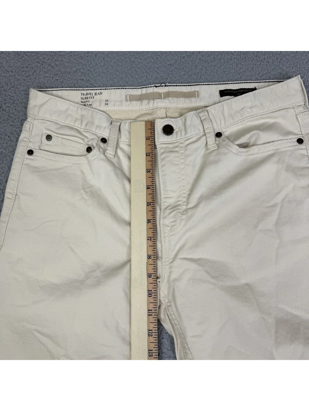 Banana Republic Mens Traveler Slim Fit Jeans Beige 33x34 Five Pocket Denim